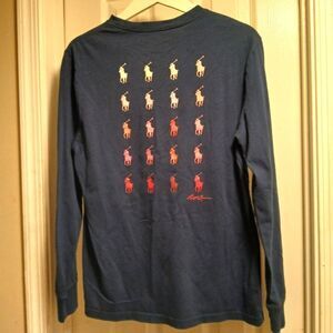 Ralph LAUREN POLO Unique Blue Long Sleeve Shirt Big PONY PINK 20 YRS Logo SZ.S/M